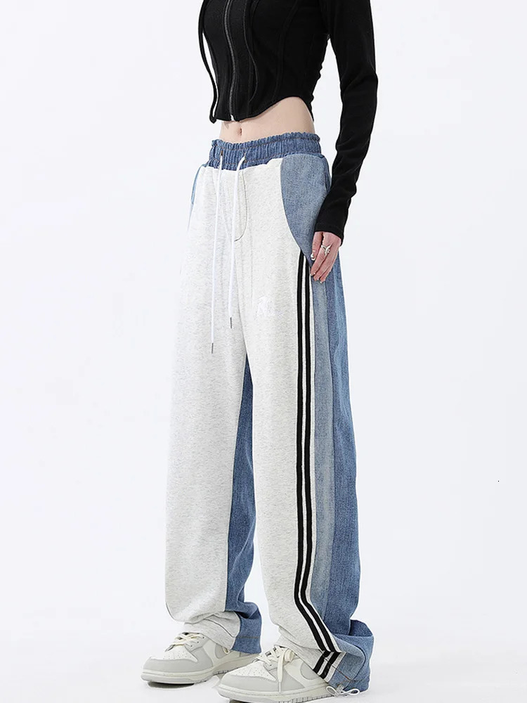 Women's Pants s Y2k Women High Waisted Side Stripe Patchwork Drawstring Casual Wide Leg Trousers Full Length Sweatpants 2023 Spring Korean 231011
