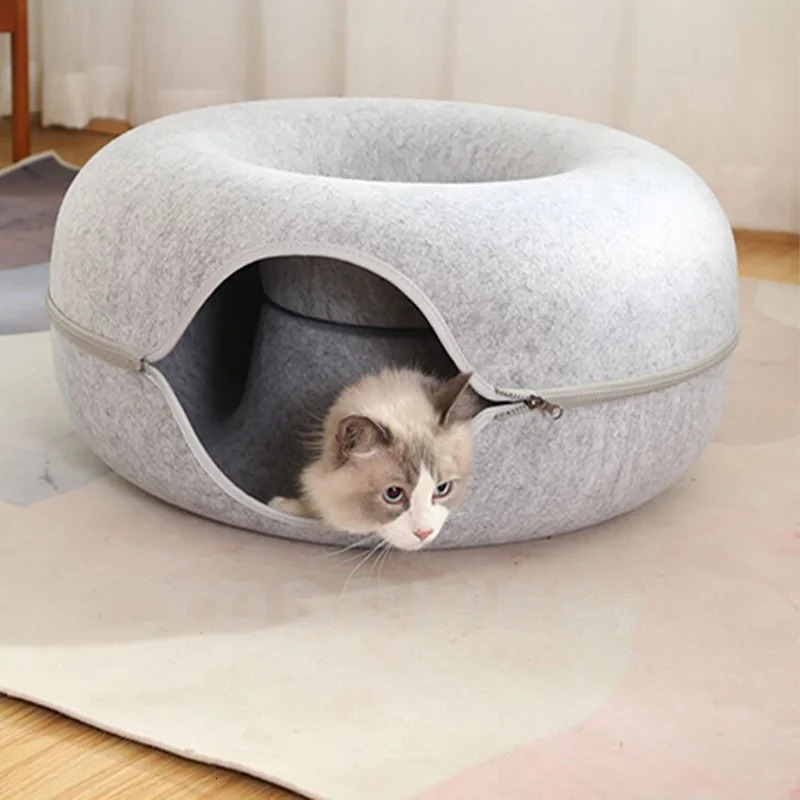 Cat Toys Cute Cats Tunnel Toys For 2 Pets Donut Cat Bed Interactive Game Toy Indoor Kitten Sports Equipment Sleeping House Training Props 231011