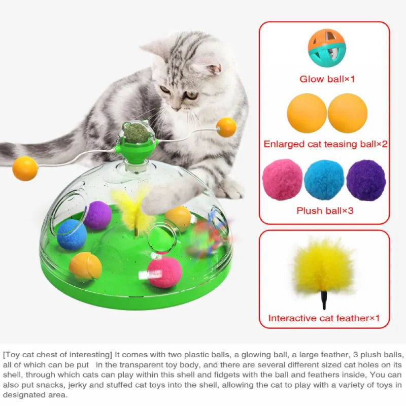 Cat Toys Cat Puzzle Toys Indoor for Kitten Interactive Games Spinning Track Balls Feather Teaser Toy Stimulation Brain Treasure Chest 231011