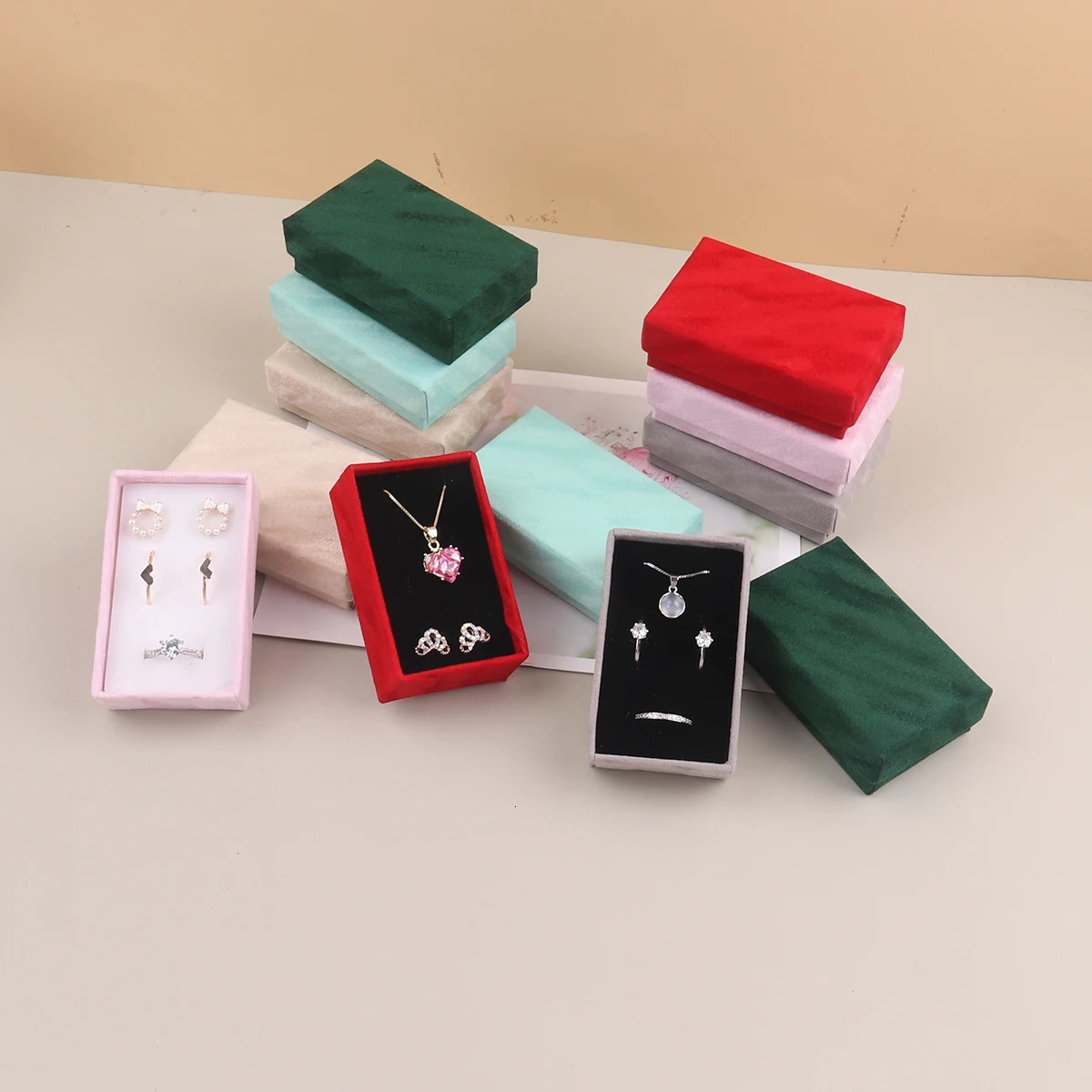 Jewelry Boxes 6pcs Velvet Set Gift Box Ring Necklace Bracelets Earring Packaging With Sponge Inside Rectangle 231011