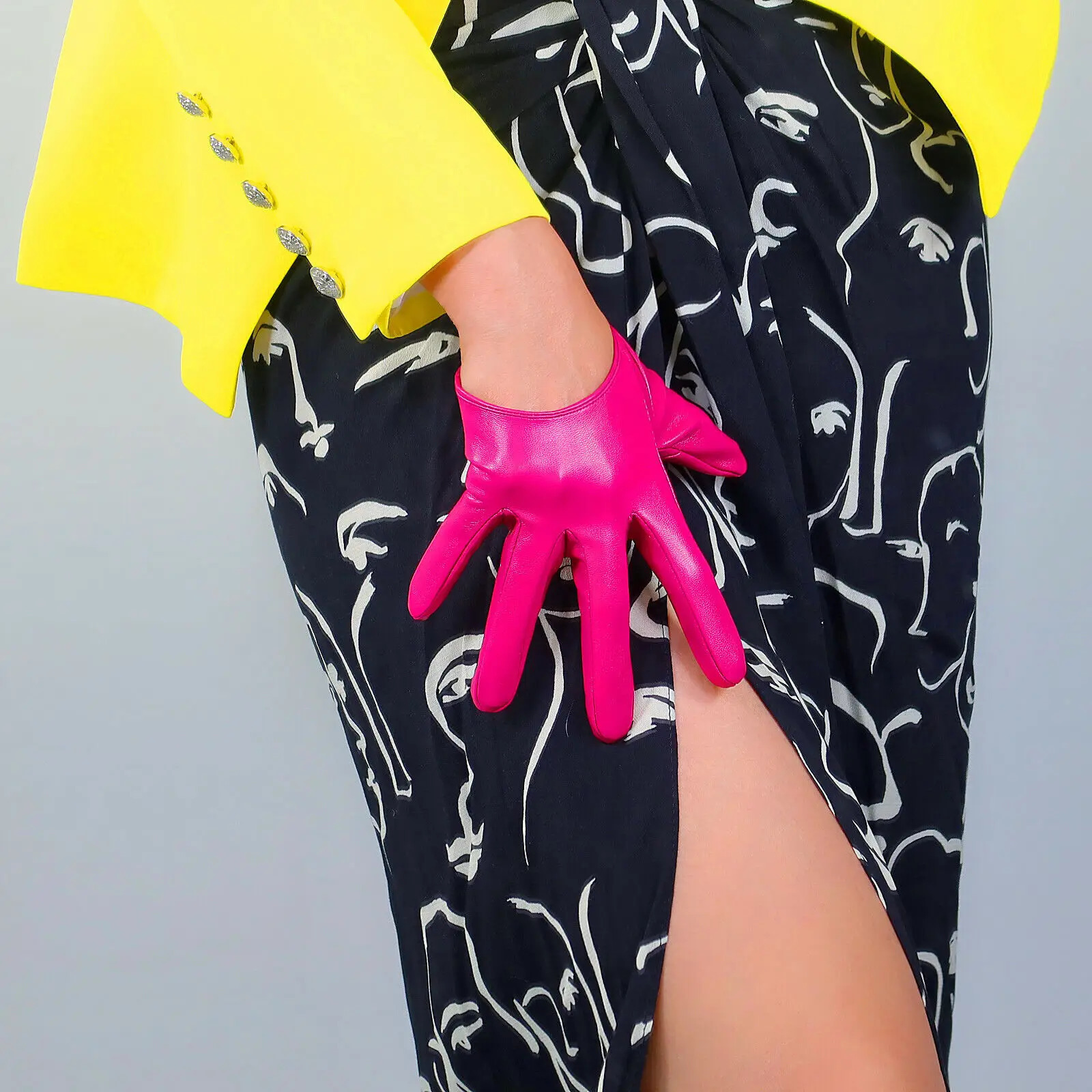 Five Fingers Gloves LONG FASHION GLOVES Faux Leather Vegan 28" 70cm Rose Pink Fuchsia Magenta 231010