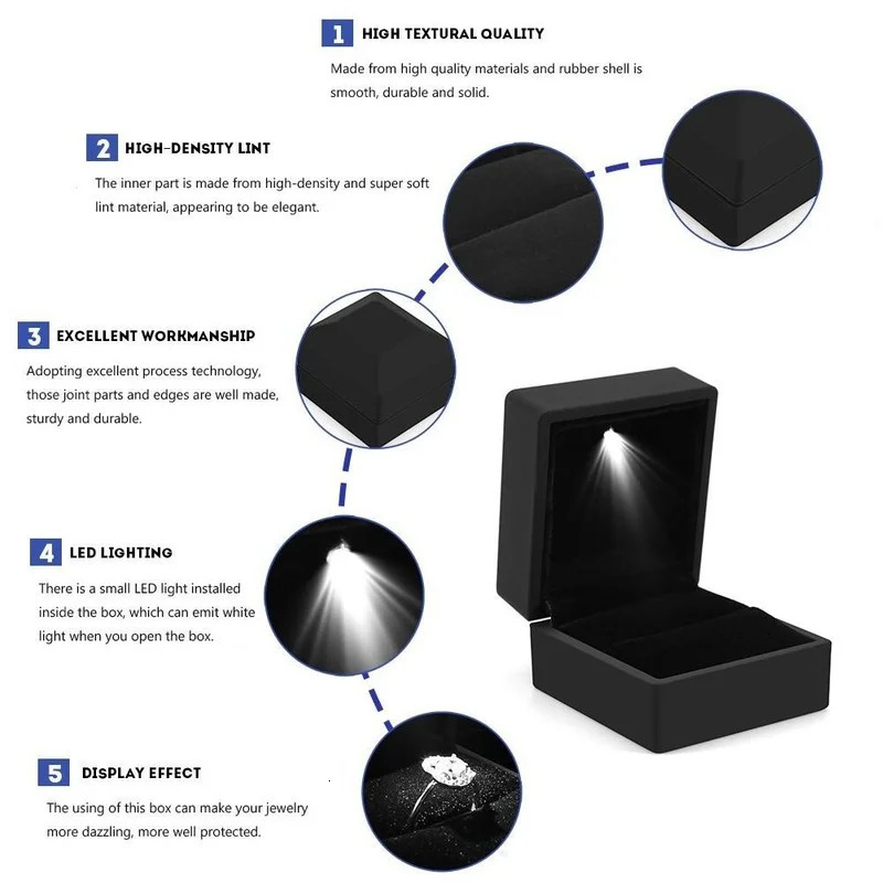 Jewelry Boxes LED Box for Ring Necklace Engagement Display Gift Case Packaging Showcase with Light Storage Cases Wholesale 231011