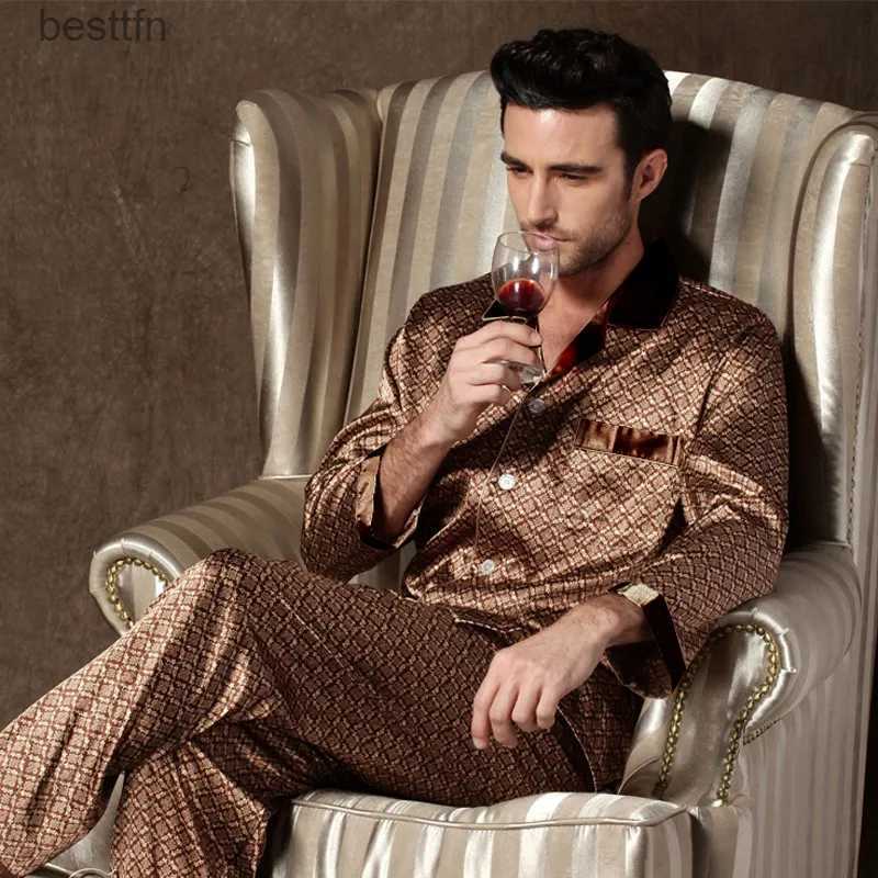 Men's Sleepwear Mens Designer Pajamas 2023 New Sleepwear Set Pijama Set Long Sleeve Sleep Tops Trousers Sleep Wear Men Thin Ice Silk Pajama SetL231011