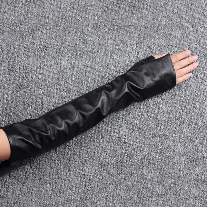 Five Fingers Gloves EAM Women Black Long Elegant Pu Leather Personality Fashion Allmatch Spring Autumn 2023 1DH1981 231010