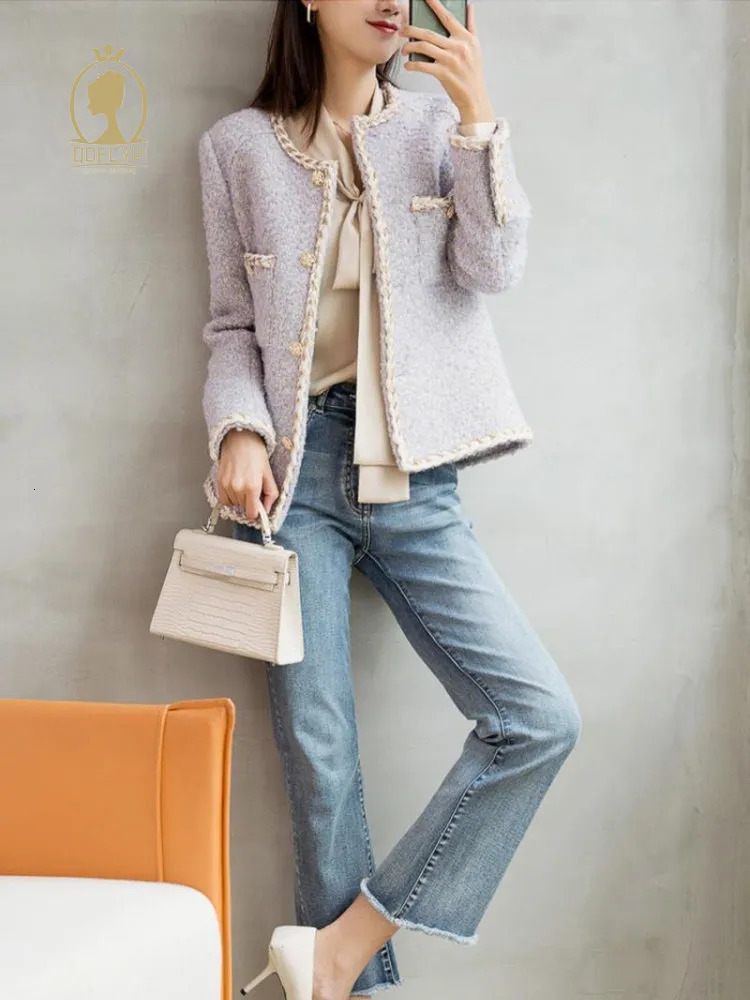 Women's Jackets Autumn Winter Women's Coat Casual Style Coarse Tweed Jacket Korean Fashion Elegant Long Sleeve Women's Coats In Promoti