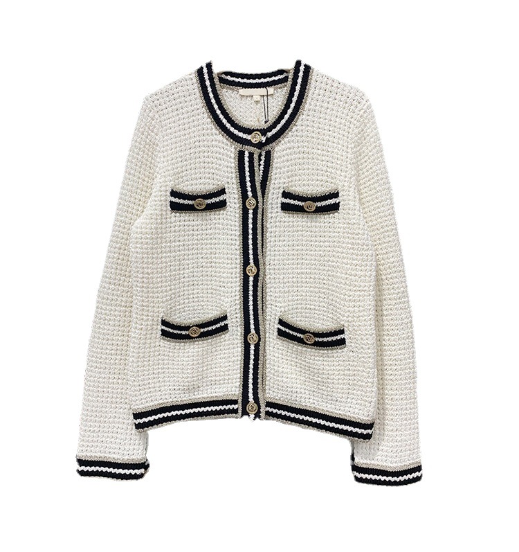Genuine Maje Contrast Knit Sweater White