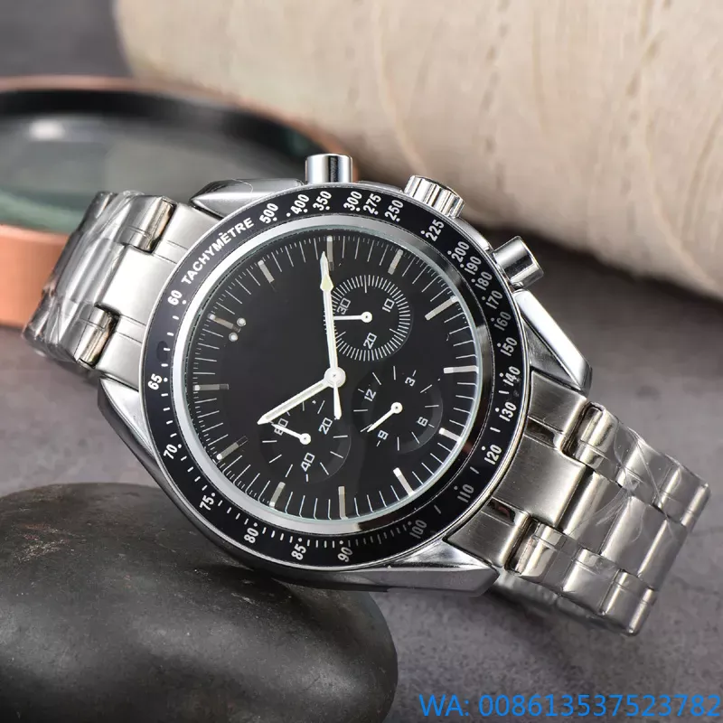 Top quality AAA mens watch designer omg Stainless Wrist New Men Watches All Dial Work Quartz Top Brand Clock Fashion Steel Strap Mens Designer Watch 6A