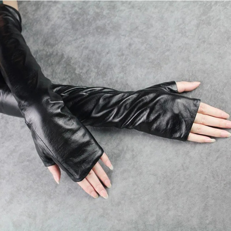 Five Fingers Gloves EAM Women Black Long Elegant Pu Leather Personality Fashion Allmatch Spring Autumn 2023 1DH1981 231010