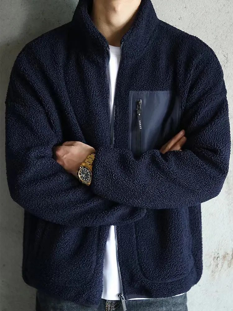 Men's Jackets 2023 Winter Jacket Korean Fashion Stand Collar Zip Pockets Thicken Fleece Lined Warm Coat 231010