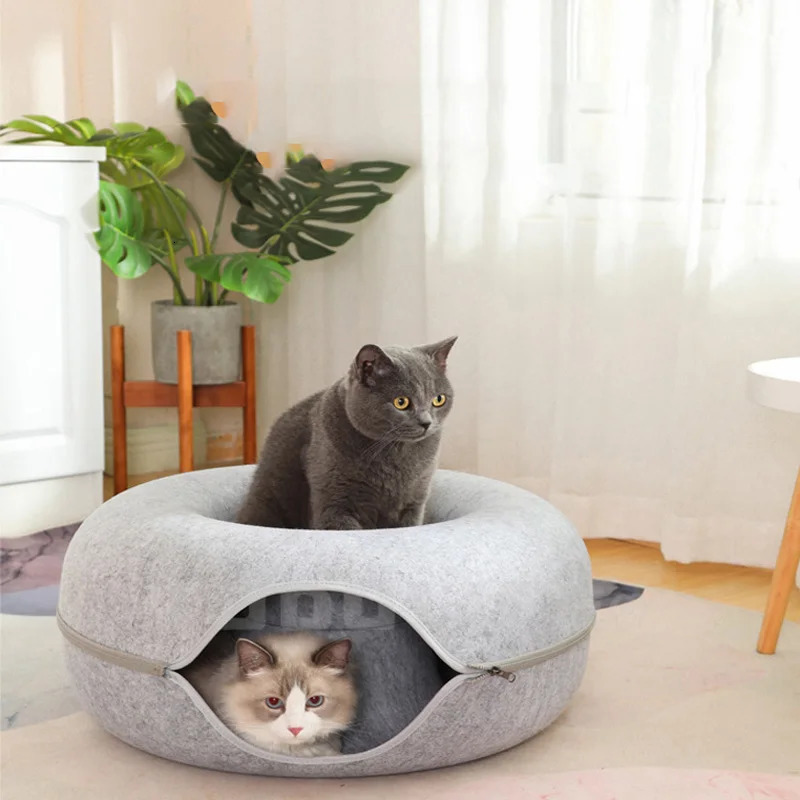 Cat Toys Cute Cats Tunnel Toys For 2 Pets Donut Cat Bed Interactive Game Toy Indoor Kitten Sports Equipment Sleeping House Training Props 231011