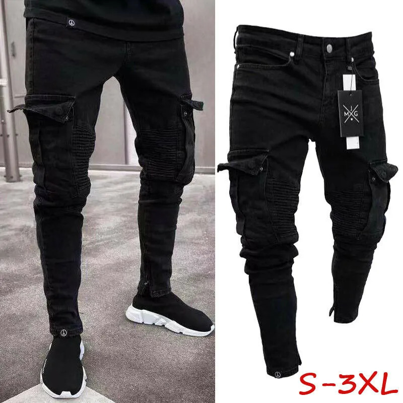 Men's Pants Fashion Mens Slim Fit Urban Straight Leg Black Trousers Denim Casual Pencil Jogger Cargo Pants S3XL 231010