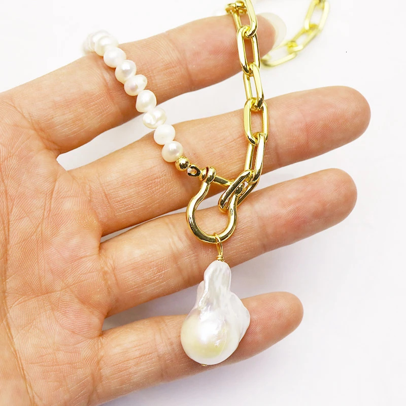 Chokers 3 Strand 45mm Pearls necklace Natural pearls Pendant link metal chain women gift jewelry 9796 231010