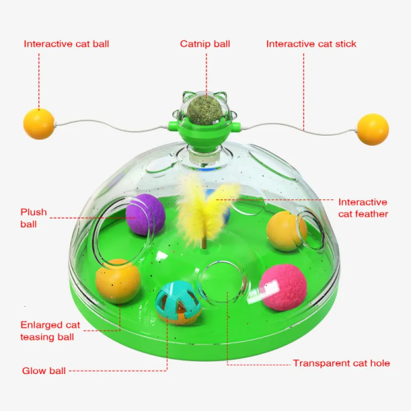 Cat Toys Cat Puzzle Toys Indoor for Kitten Interactive Games Spinning Track Balls Feather Teaser Toy Stimulation Brain Treasure Chest 231011