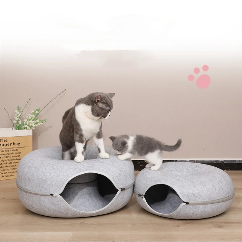 Cat Beds Furniture Donut Pet Cat Tunnel Bed Interactive Play Toy Cat Bed Dual Use Rabbit Bed Tunnels Indoor Toys Cats House Kitten Training Toy 231011