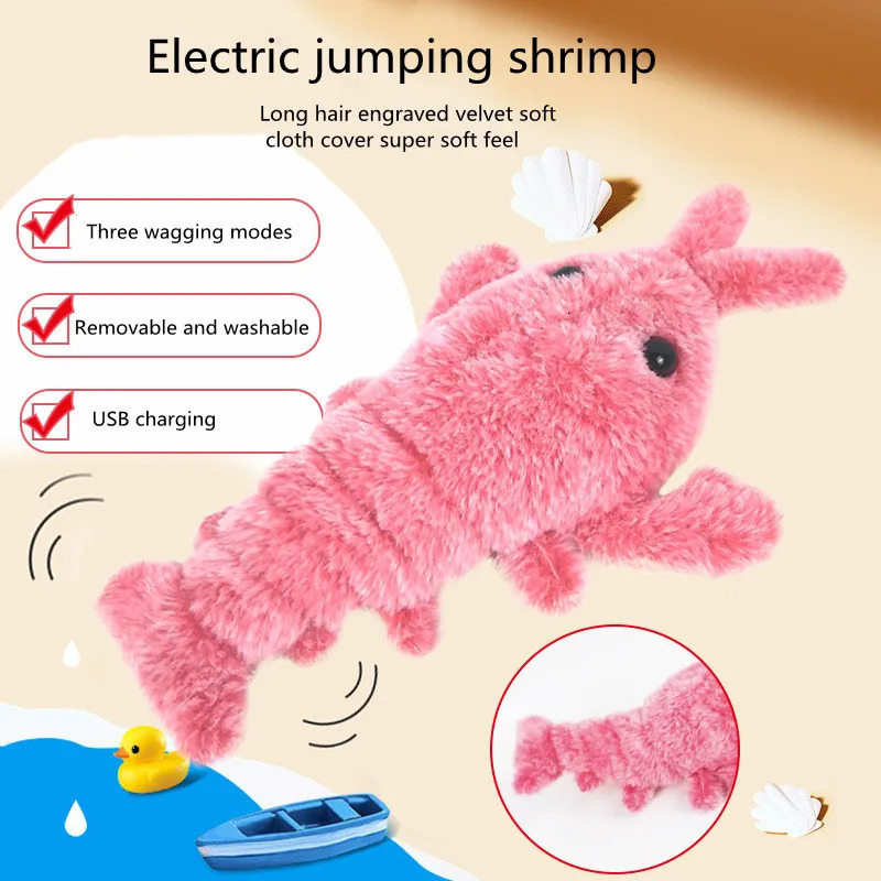 Cat Toys 1Pcs Electric Jumping Cat toy Shrimp Moving Simulation Lobster Electronic Plush Toys For Pet dog cat Children Stuffed Animal toy 231011