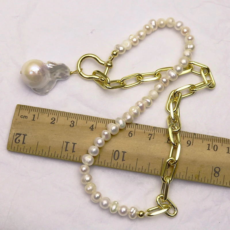 Chokers 3 Strand 45mm Pearls necklace Natural pearls Pendant link metal chain women gift jewelry 9796 231010