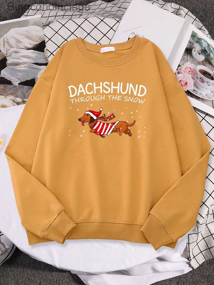 Women's Hoodies Sweatshirts Dachshund Through The Snow Funny Dog Christmas Womne Hoody Yule Gift Trend Full Sleeve Pullover Street Comfortable Sp