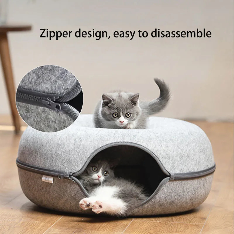 Cat Beds Furniture Donut Pet Cat Tunnel Bed Interactive Play Toy Cat Bed Dual Use Rabbit Bed Tunnels Indoor Toys Cats House Kitten Training Toy 231011