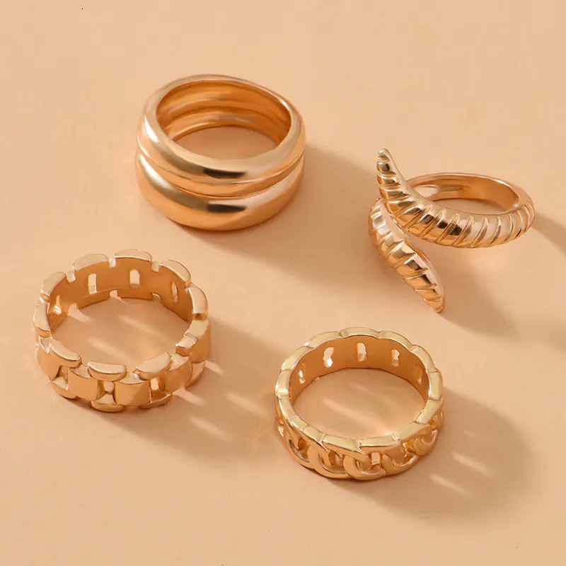 Solitaire Ring 4pcs set Punk Metal Anillos Round Rings Set Gold Color Open for Women Fashion Finger Accessories Jewelry 231012