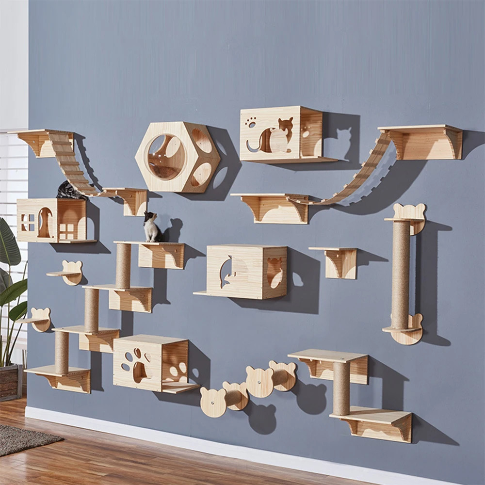 Scratchers Wall Mounted Cat Climbing Frame Post Solid Wood Jumping Platform For Sleeping DIY Furniture Kitten Springboard Scratching Toy 231011