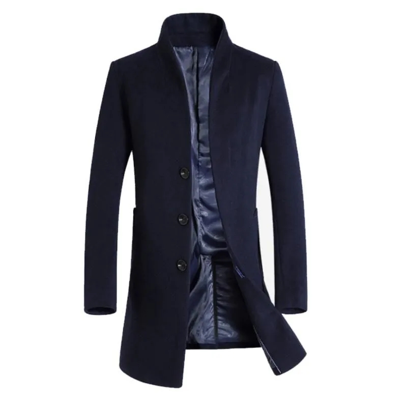 Men's Wool Men Winter Warm Solid Color Woolen Trench Coat Slim Outwear Overcoat Long Jacket With Button