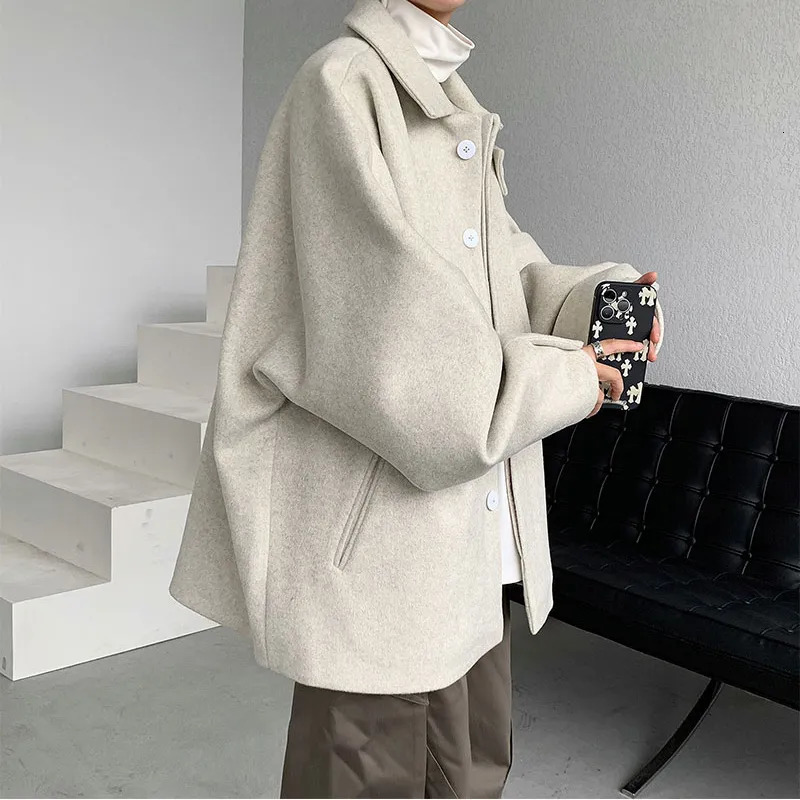 Men's Wool Blends Gmiixder Streetwear Woolen Coat 2023 Autumn Winter Minority Lapel Jacket American Retro Loose Casual Asymmetrical 231011