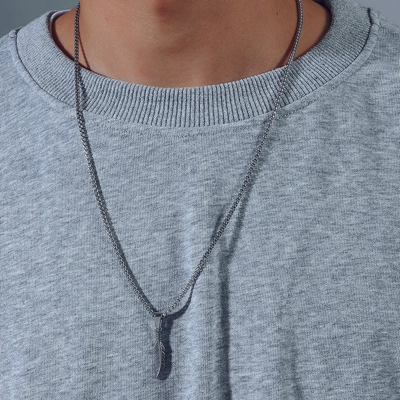 Chokers Stainless Steel Necklaces Long Feathers Hip Hop Pendant Chain Choker Charm Fashion Necklace for Men Jewelry Party Friends Gift 231012