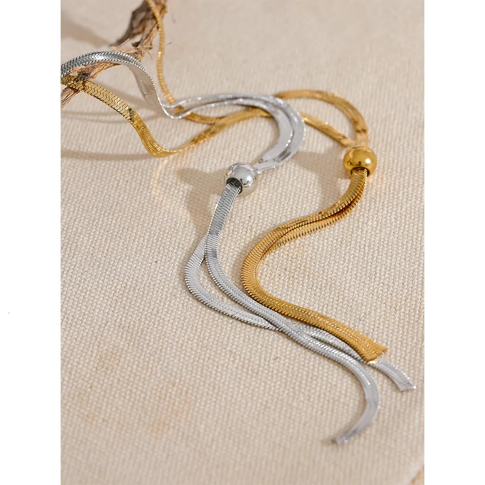 Pendant Necklaces Yhpup Stainless Steel Long Snake Chain Chest Necklace 18K Gold Plated Fashion Metal Waterproof Charm Jewelry 2023 Women Gift 231012