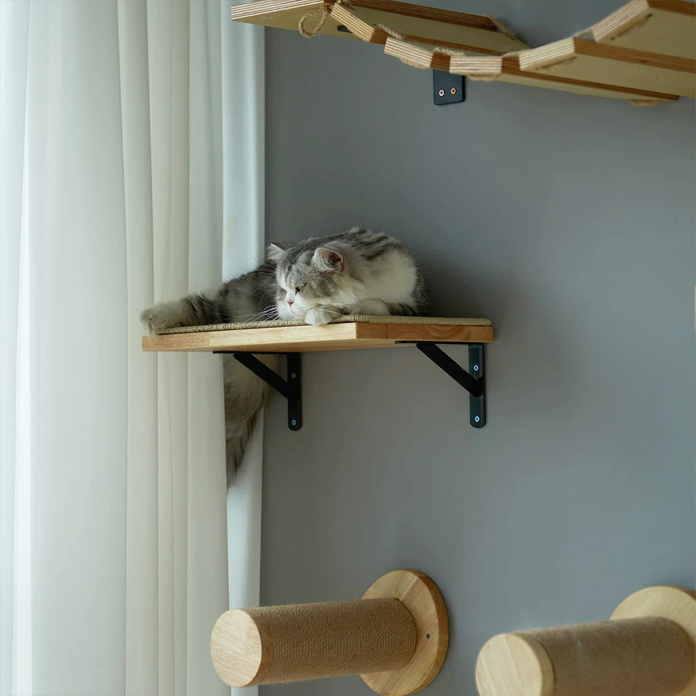 Scratchers Wall Mounted Cat Climbing Frame Post Solid Wood Jumping Platform For Sleeping DIY Furniture Kitten Springboard Scratching Toy 231011