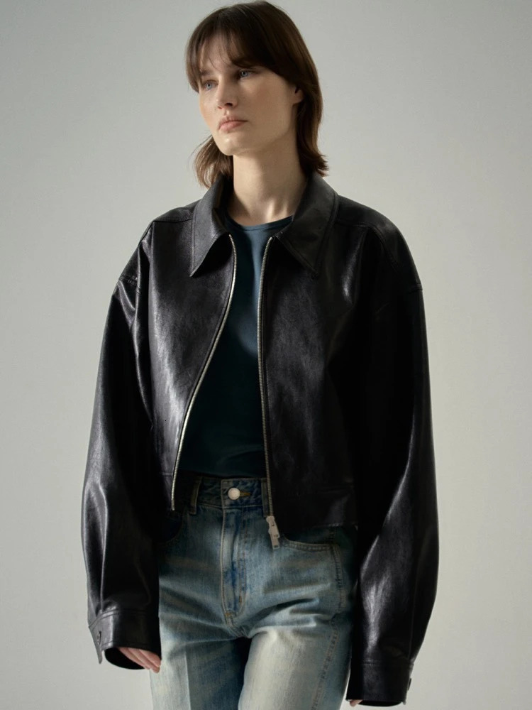 Women's Jackets Facde Paern Jacket Women Short Top Early Fall Sense Lapel Zipper Retro Casual Harajuku Clothes 231011