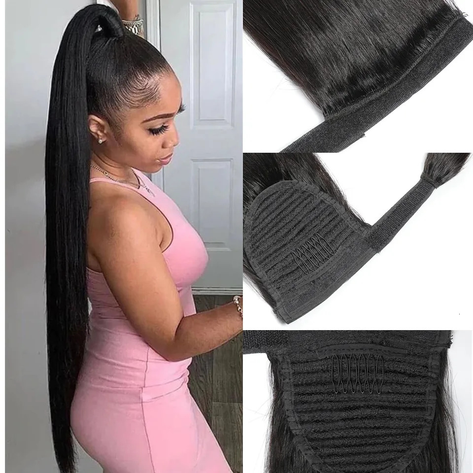 Lace Wigs tail Human Hair Wrap Around Straight tail Remy Hair tails Clip in Hair For Women Natural Color 231012