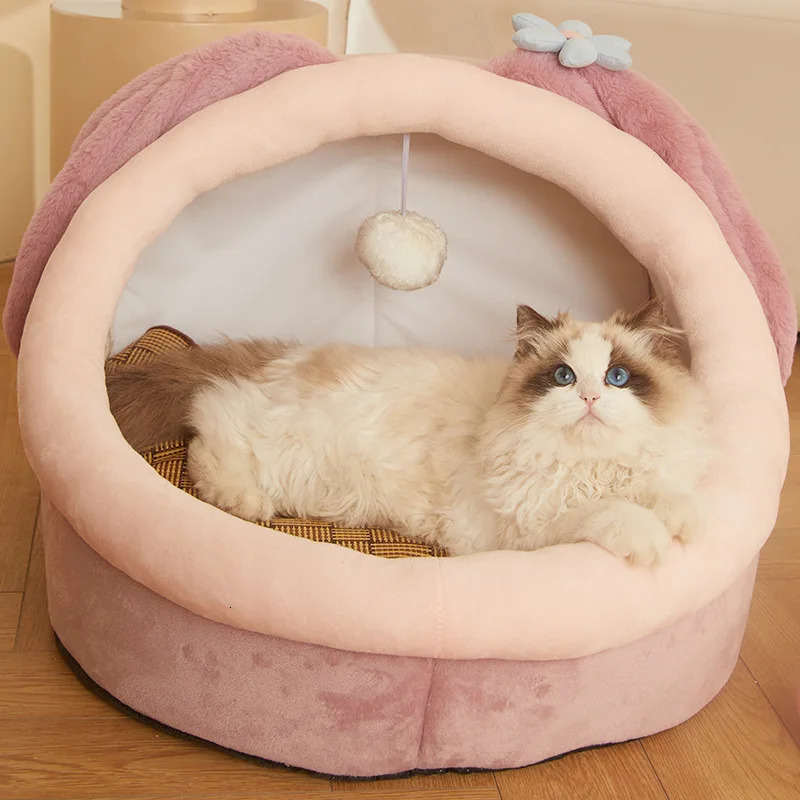 Beds Furniture OUZEY Comfort Sleeping House Soft Warm With Toys Semi-Enclosed Kitten Pet Home Washable Cat Basket Puppy Bed 231011