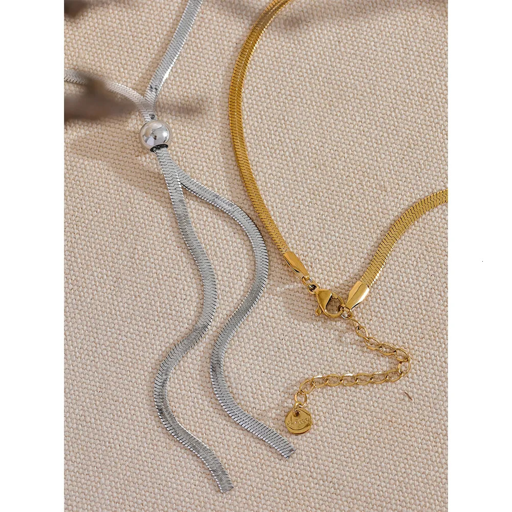 Pendant Necklaces Yhpup Stainless Steel Long Snake Chain Chest Necklace 18K Gold Plated Fashion Metal Waterproof Charm Jewelry 2023 Women Gift 231012
