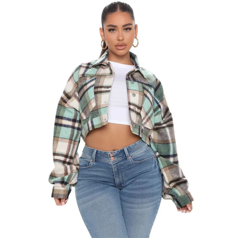 Women's Jackets Autumn Winter Fashion Plaid Printed Shirt Coat Women Street Polo Long Sleeve Button 231011
