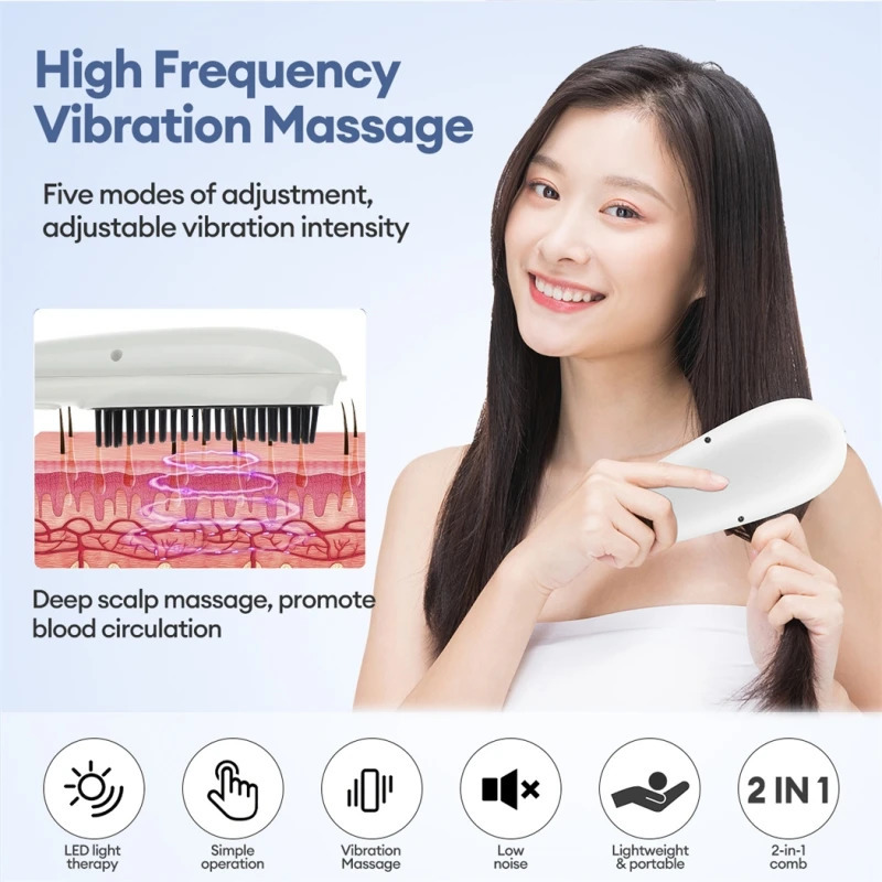 Hair Brushes Head Massager Anti Hair Loss Massage Hair Growth Comb Rechargeable Vibration Hair Smooth Scalp Stress Relief Light Potherapy 231012