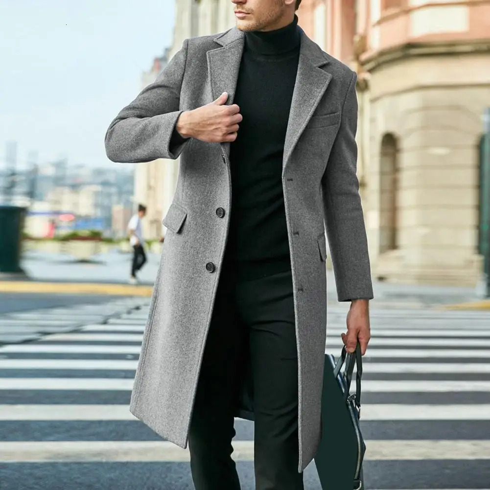 Men's Wool Blends Korean Trend Loose Casual Singlebreasted Overcoat Autumn Winter Fashion Long Sleeve Woolen Coat 2023 231011