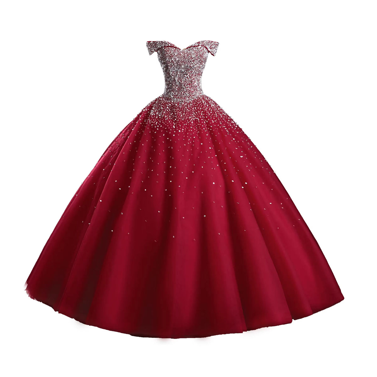 Dark Red Evening Dress Ball Gown Prom Gowns Off Shoulder Sleeveless Shining Sequins Floor Length Runway Party Dresses Real Pictures