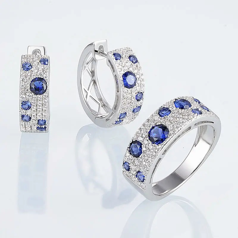 Stud Gorgeous Blue zircon Nano CZ Earring wedding party engagement Genuine blue Jewelry 231012