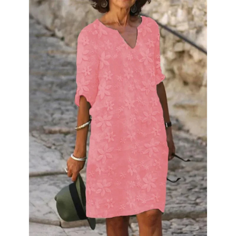 Urban Sexy Dresses Fashion Printing Loose Temperament Womens VNeck Mid Sleeve ALine Skirt Summer 2023 Vintage Oversized Dress S5XL 231011