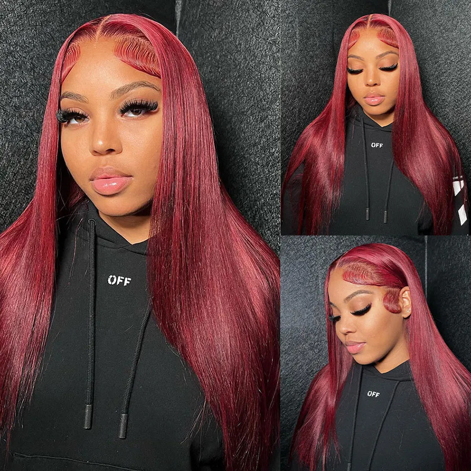 Lace Wigs Peruvian Straight Hair Lace Front Wig Human Hair Wigs 99J Burgundy Pre-Plucked 13x4 Colored Lace Front Human Hair Wigs for Women 231012