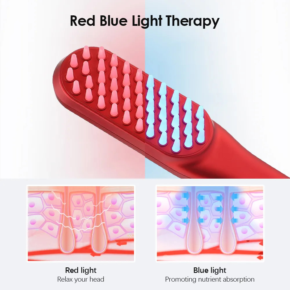 Hair Brushes Electric Head Massage Comb Negative Ion Hairdressing Comb Scalp Massage Red Light Blue Light Therapy Hair Care USB charging 231012