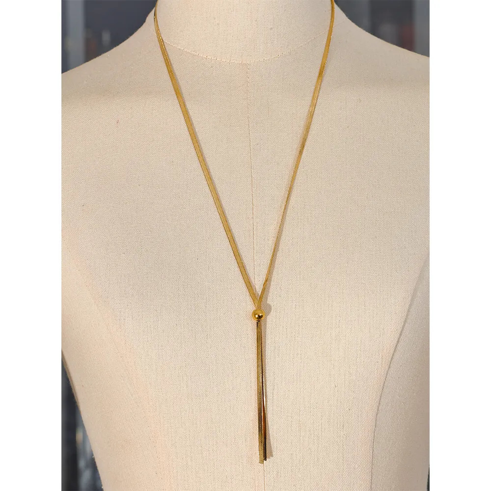 Pendant Necklaces Yhpup Stainless Steel Long Snake Chain Chest Necklace 18K Gold Plated Fashion Metal Waterproof Charm Jewelry 2023 Women Gift 231012