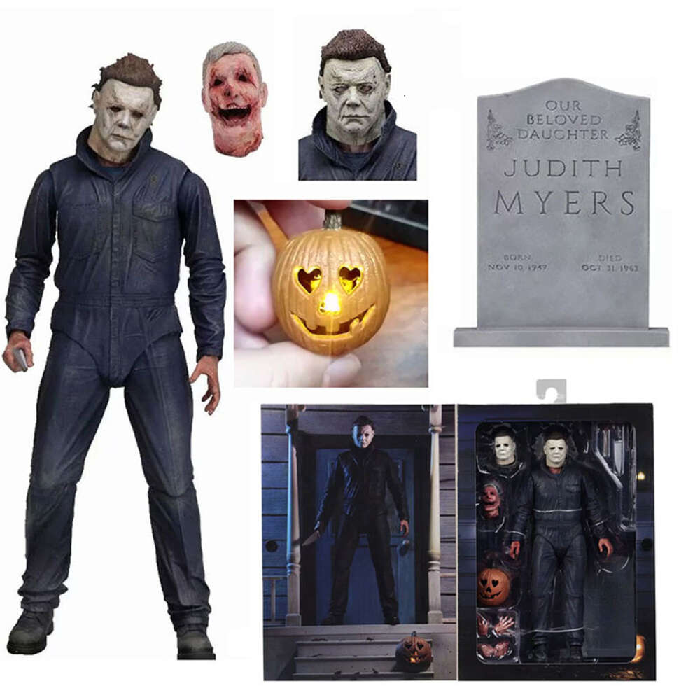 Mascot Costumes Neca Figure Halloween Ultimate Laurie Strode Michael Myers Pumpkin with Led Light Pvc Action Figure Model Toy Joint Movable Doll