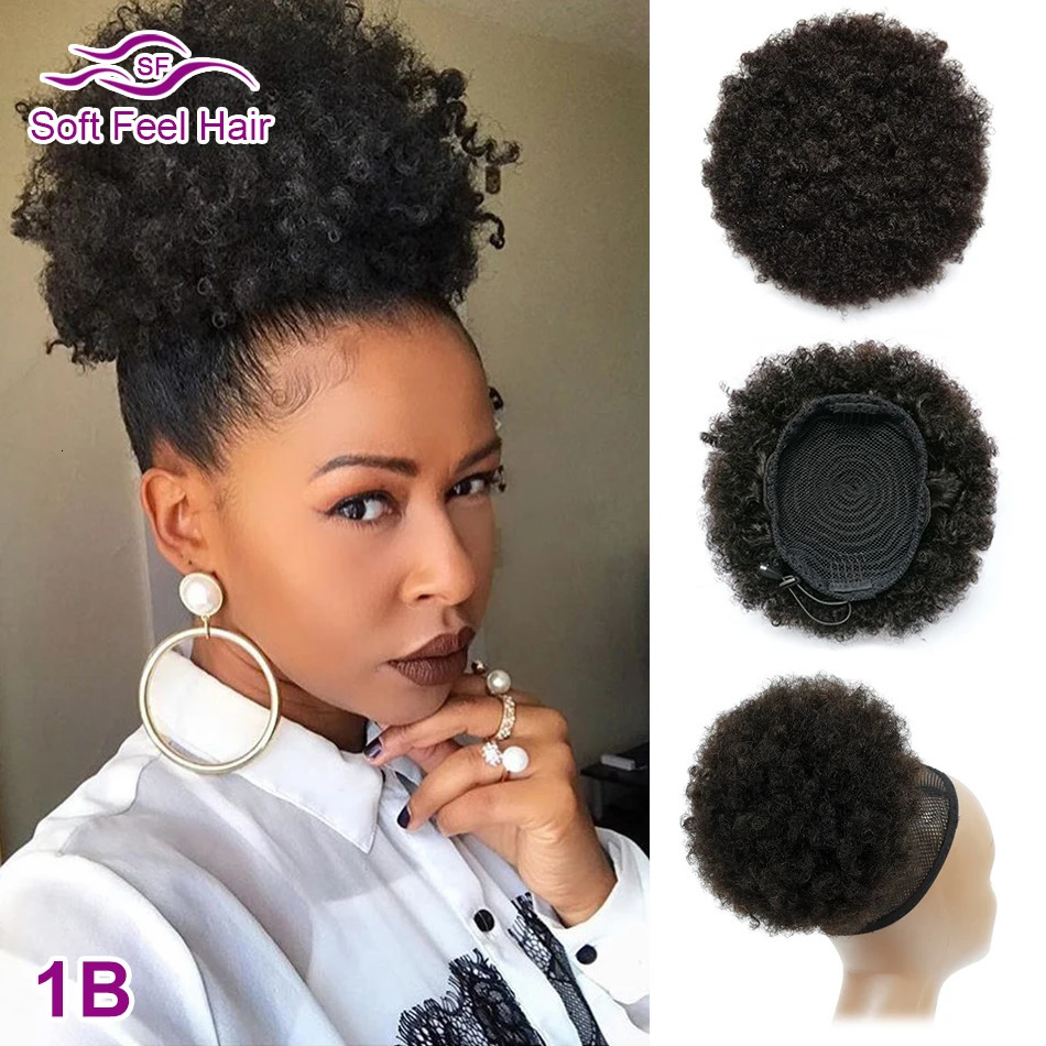Lace Wigs Afro Puff Ponytail Human Hair Bun Kinky Curly Drawstring Ponytail Ombre Brazilian Clip In Hair Soft Feel Hair Chignon 231012