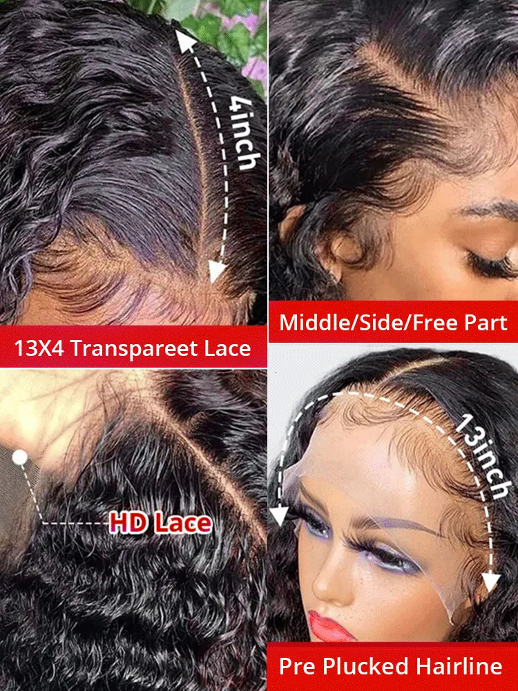 Lace Wigs Transparent 13x4 13x6 HD Water Wave Lace Front Wigs For Women Curly Human Hair Wigs Deep Wave Lace Frontal Wigs Pre Plucked 231012