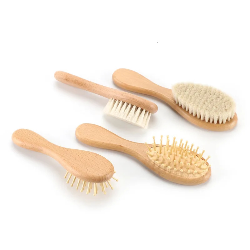 Hair Brushes Baby Natural Wooden Hair Brush Head Comb Boys Girls Soft Head Massager Wool Hair Brush Portable Infant Bath Brush Comb For Kids 231012