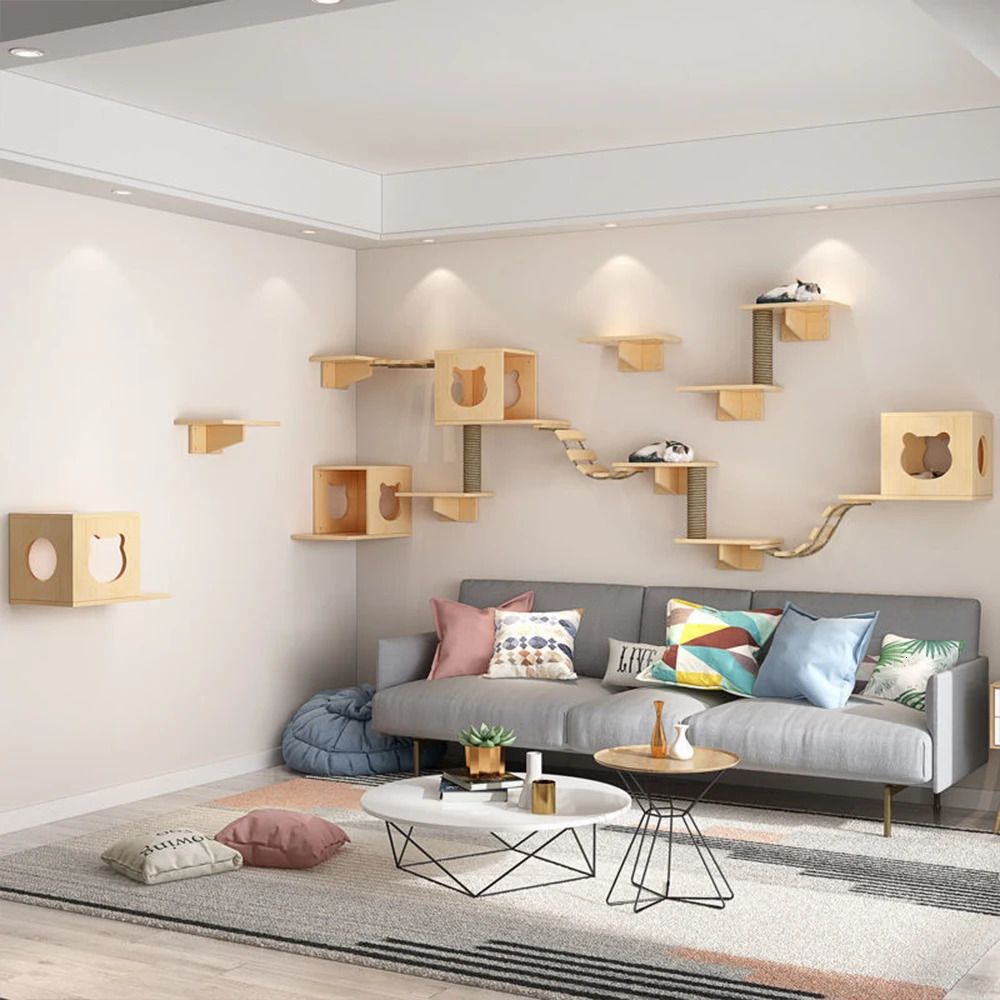 Scratchers Wall Mounted Cat Climbing Frame Post Solid Wood Jumping Platform For Sleeping DIY Furniture Kitten Springboard Scratching Toy 231011