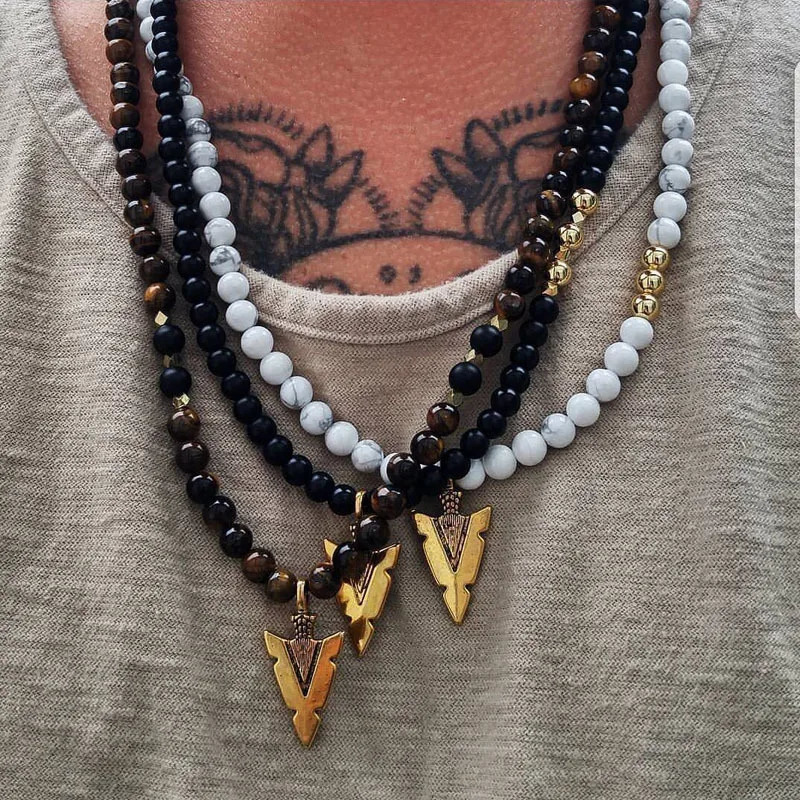 Chokers Fashion Charm Pendant Necklace Men Handmade 6mm Tiger Eye Stone Bead Jewelry Gift 231012