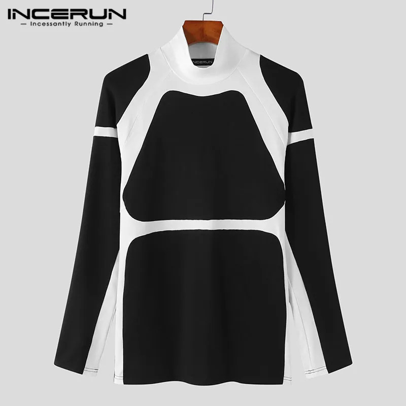 Men's TShirts Fashion Men T Shirts Patchwork Turtleneck Long Sleeve Casual Camisetas Skinny Streetwear Leisure Men Clothign S5XL INCERUN 231011