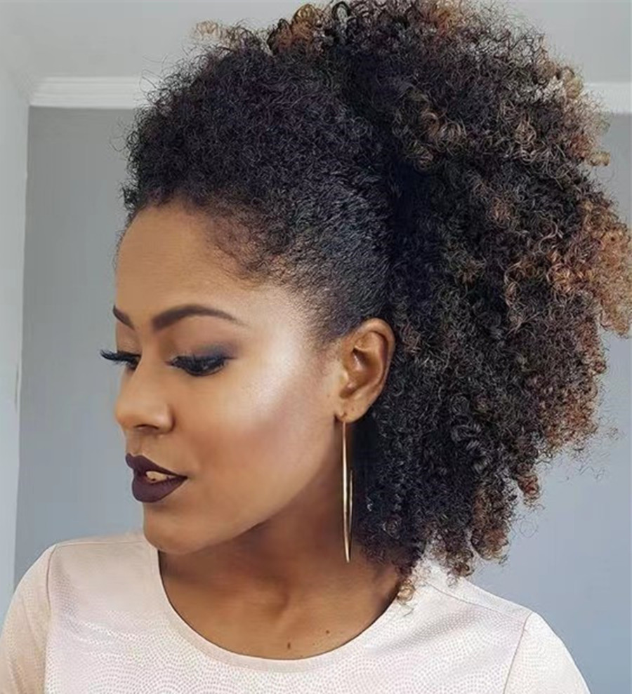 Chic Natural Kinky Curly Drawstring Ponytail Mongolian puff bun chignon Curl drawstring Pony tail Remy Hair Extensions Human Hair pony tail hairpiece 